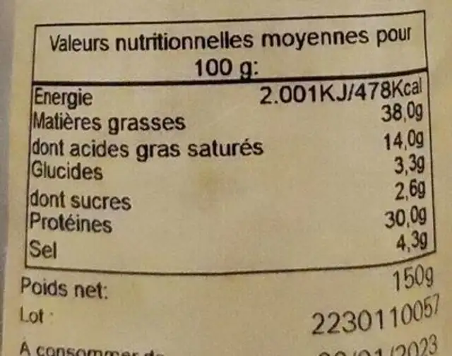 Fuet Extra nutrition facts table