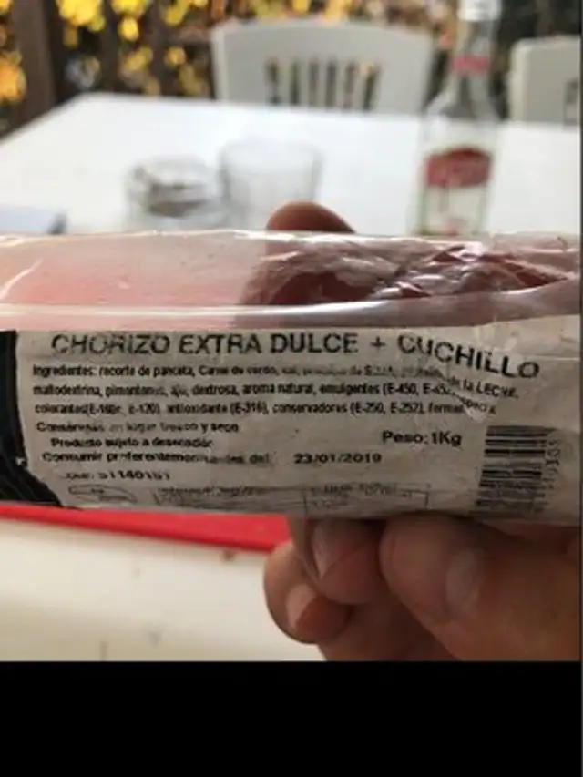 Chorizo ingredients label