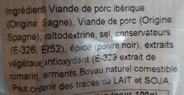 Fuit iberico ingredients label