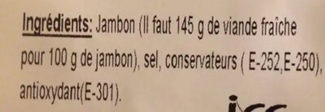 Chiffonade jambon serrano ingredients label
