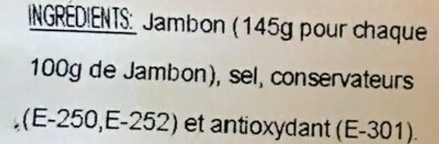 Jambon Serrano ingredients label