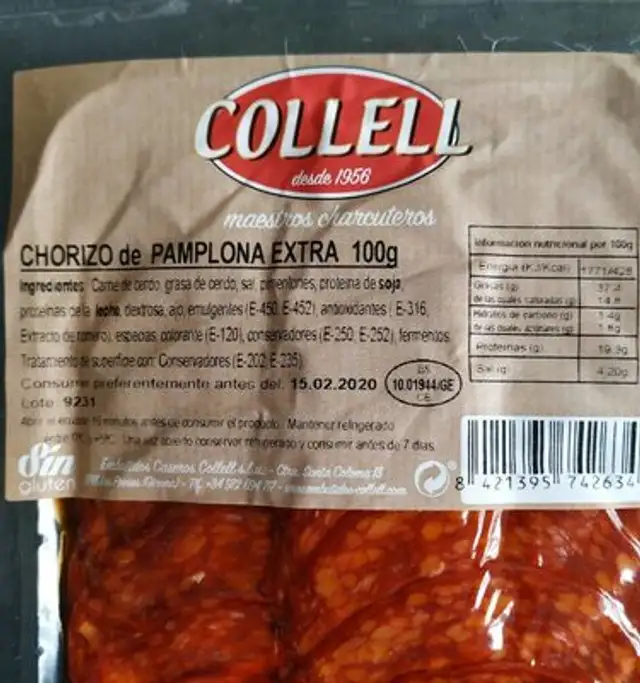 Chorizo pamplona nutrition facts table