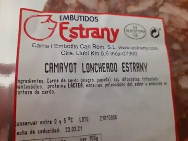 Camayot ingredients label