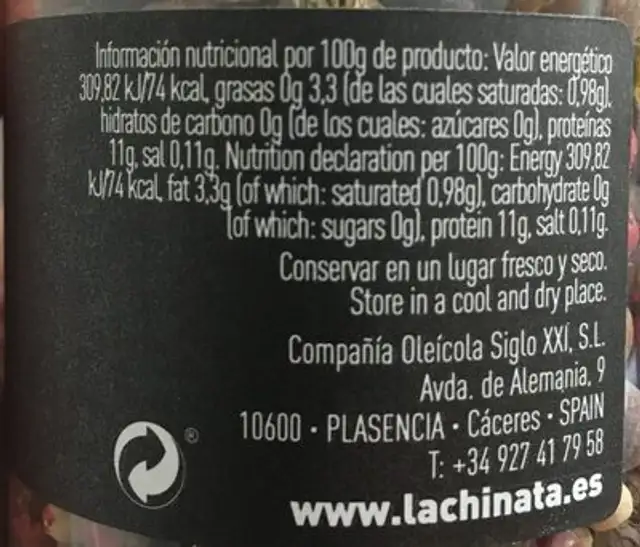Pinienta cinco bayas nutrition facts table