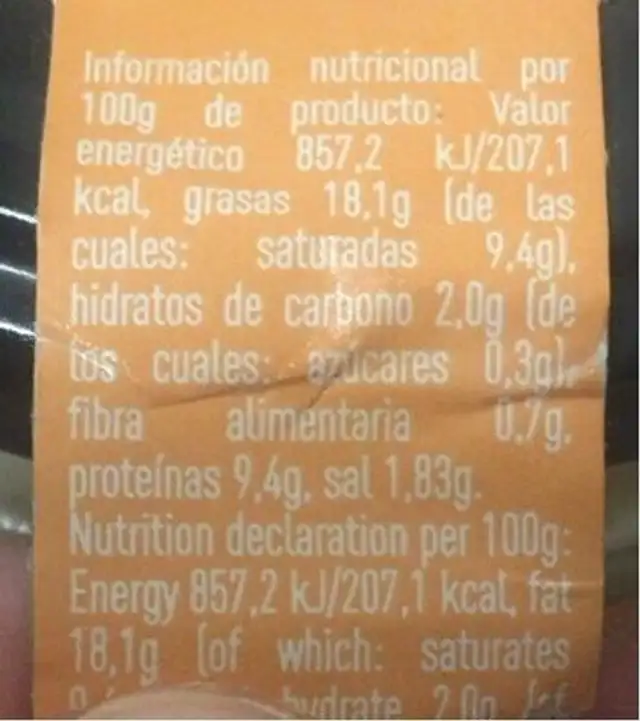 Crema de queso torta extremeña nutrition facts table