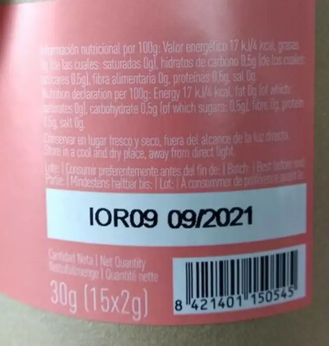 Infusión con hoja de olivo, rooibos y melisa. nutrition facts table
