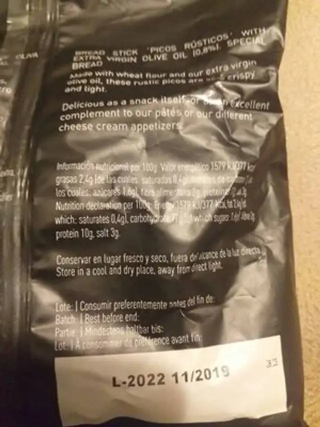 Picos rústicos con aceite de oliva virgen extra nutrition facts table