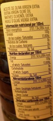 Huile d'olive vierge extra nutrition facts table