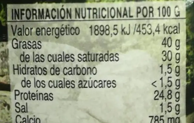 Queso graso de oveja viejo nutrition facts table