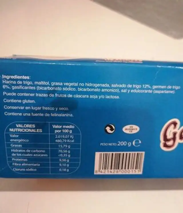 Galletas sin azucar nutrition facts table