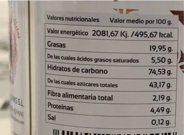 Barquillo relleno avellanas y almendras nutrition facts table