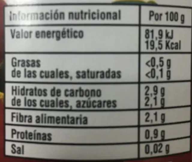Tomate triturado nutrition facts table