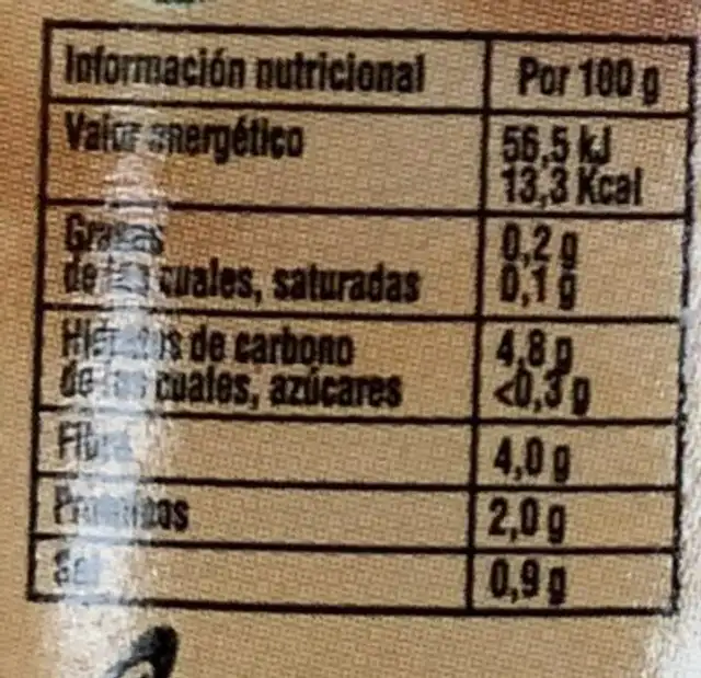 Corazones de alcochofas nutrition facts table