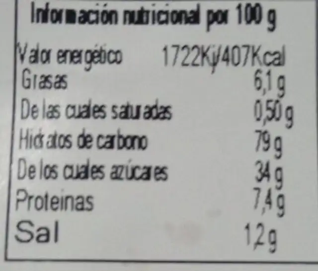 Barquillo bicolor cacao nutrition facts table