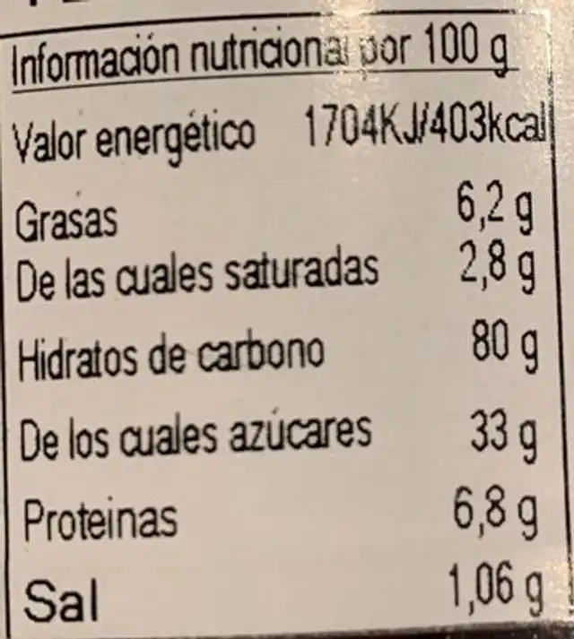 CREPS AVELLANA nutrition facts table