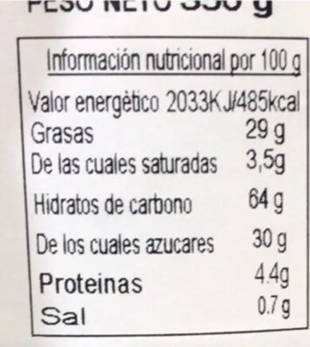 Galetes taronja nutrition facts table