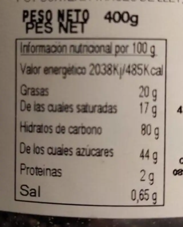 Creps cacao nutrition facts table