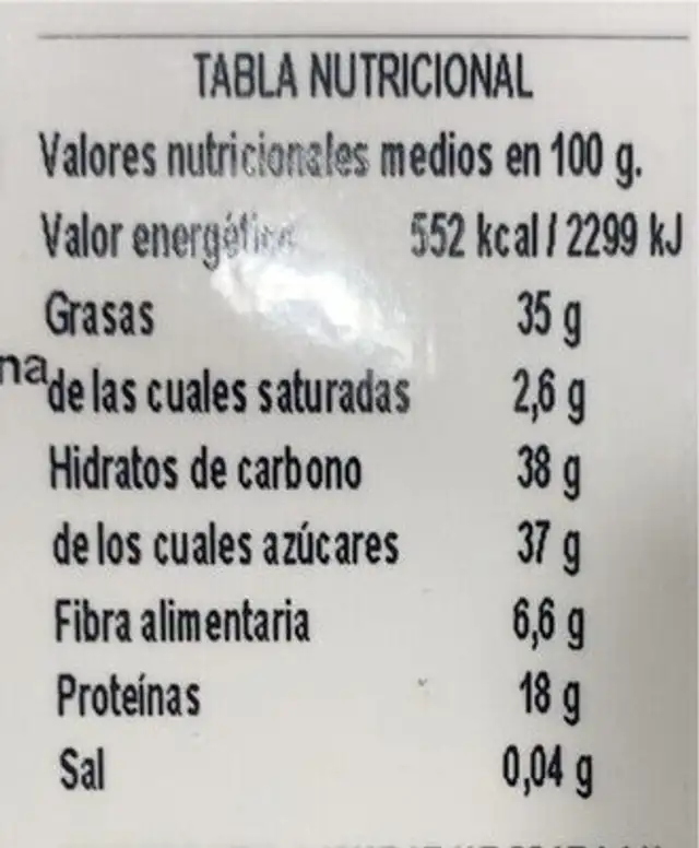 Turron dur ametlla nutrition facts table