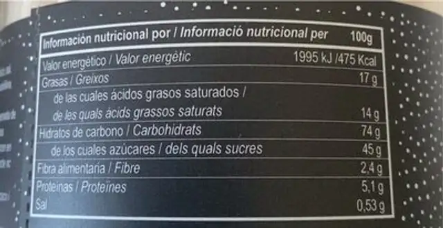 Barquillo bañado suprem nutrition facts table
