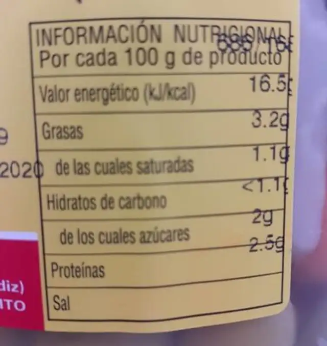 Revuelto de aceitunas enteras nutrition facts table