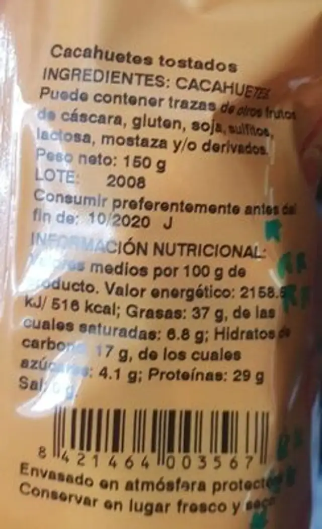Solnuts snacks nutrition facts table