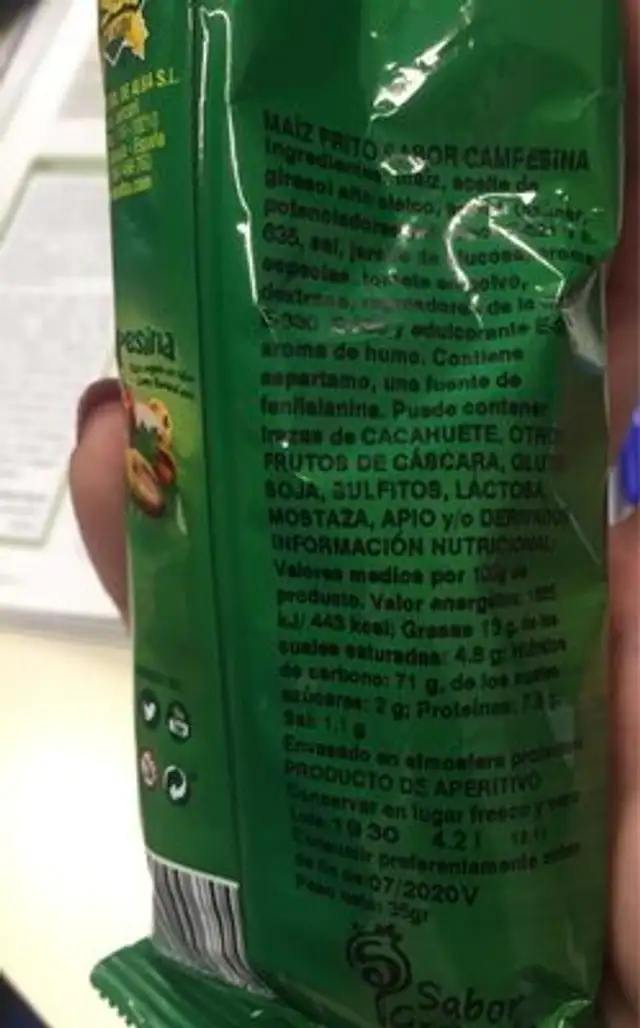 maiz crujiente con sabor crispy flavoured corn nutrition facts table