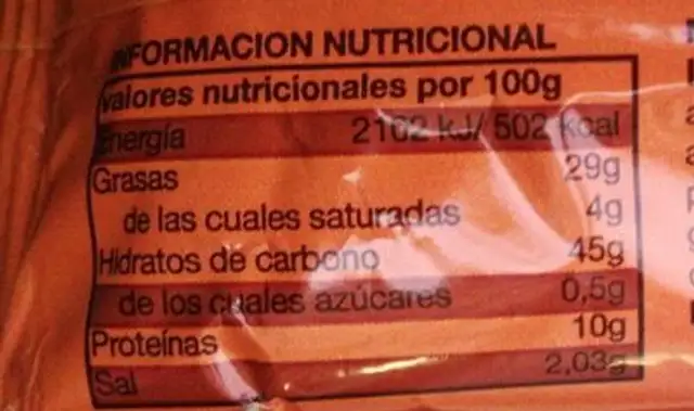 Potaje sin cáscaras kernel mix nutrition facts table
