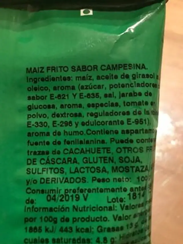 x Korn receta campesina ingredients label