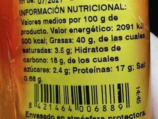Solnuts nutrition facts table