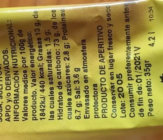 Maíz frito sabor miel mostaza nutrition facts table
