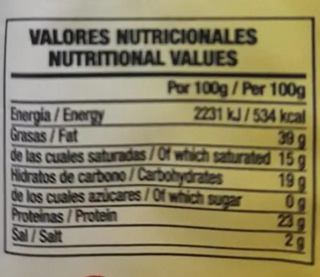 Duets sabor queso nutrition facts table