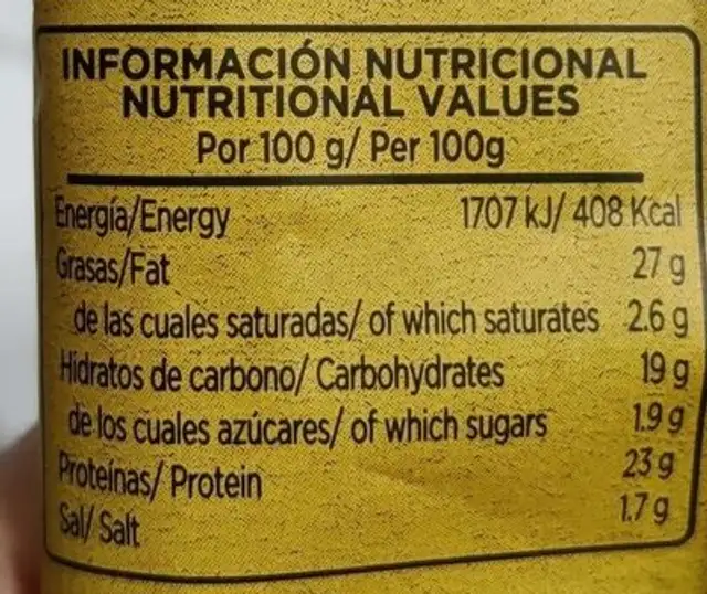 Almendra Tostada nutrition facts table