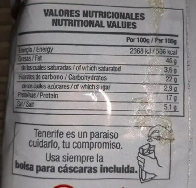 Pipas con salitre nutrition facts table