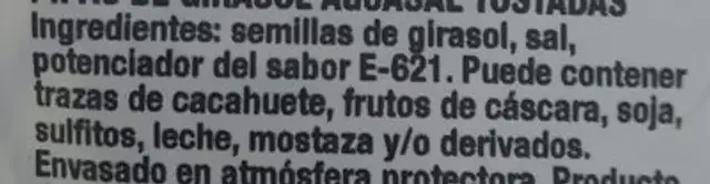 Pipas aguasal ingredients label