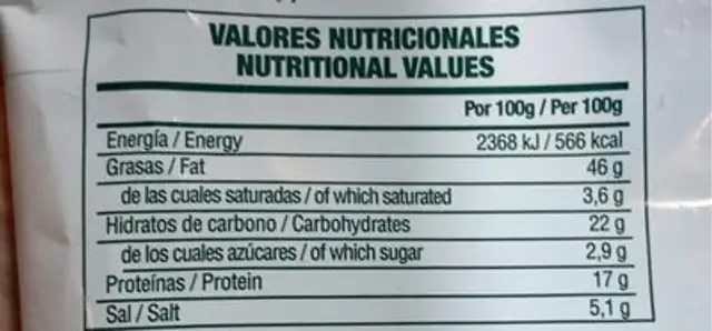 Ilicitanas pipas saladas nutrition facts table