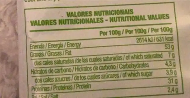 Galegas. Pipas Riquiñas nutrition facts table