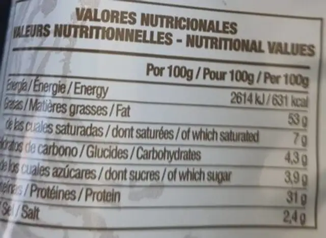 Pipas aguasal a la madrileña nutrition facts table