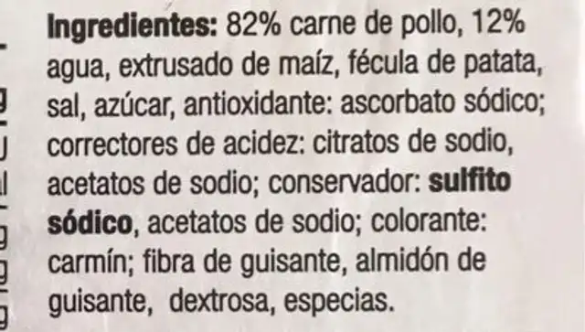 Carne picada pollo 100% ingredients label