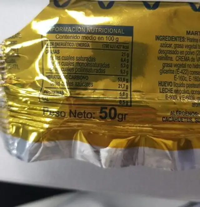 Marticre bombón nutrition facts table