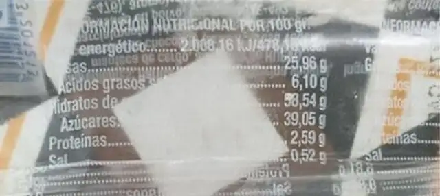 Barquito nutrition facts table