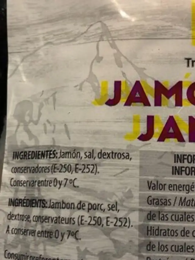 Jamon serrano ingredients label