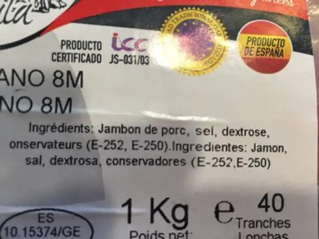 Jamón serrano ingredients label