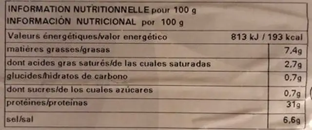 Demi tranche jambon espagnol nutrition facts table