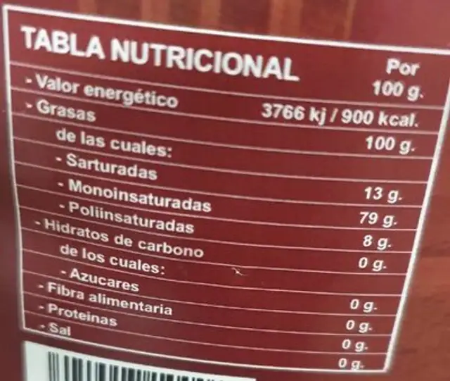 Aceite aberquino nutrition facts table