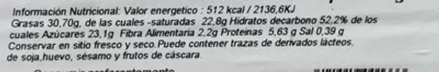 Palmera TIERNA con cobertura de chocolate nutrition facts table