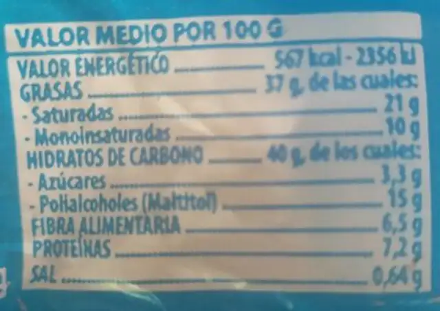 Barritas con sésamo nutrition facts table