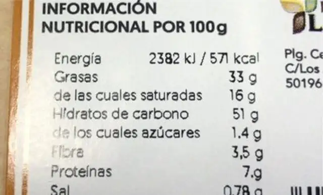 Palmeritas integrales con lino y sesamo con edulcorante nutrition facts table