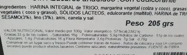 Palmera integral Sésamo y Lino nutrition facts table