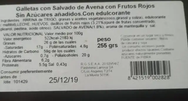 Galletas con salvado de avena con frutos rojos