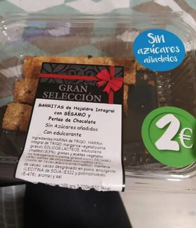 Barritas de sésamo integral con sésamo y perlas de chocolate